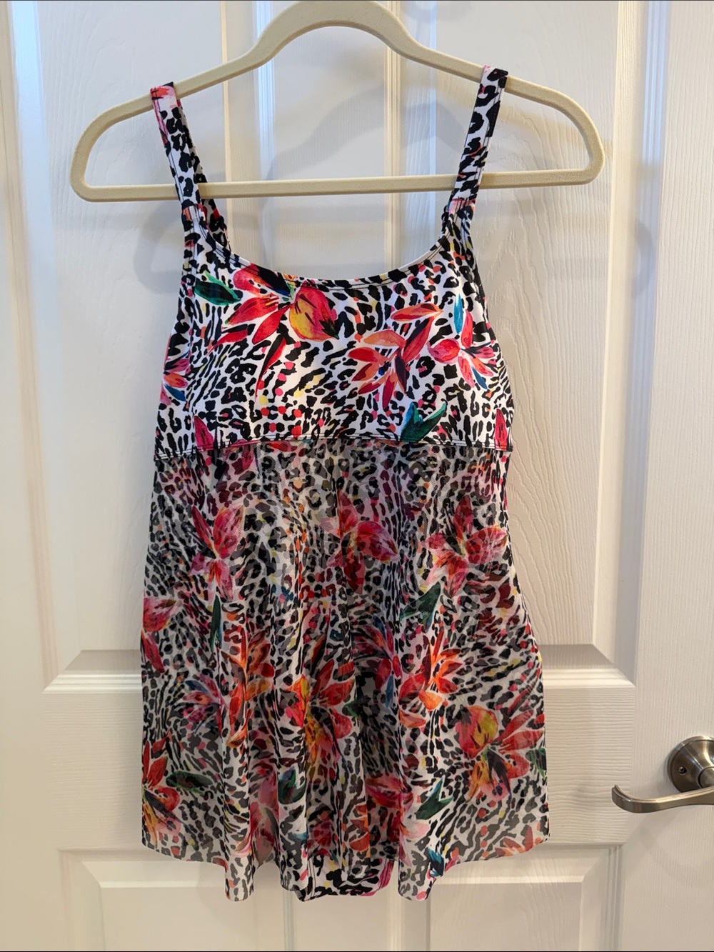 Floral Leopard Print Swim Dress in Pink/Black